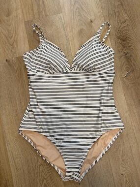 Kona Sol White and Navy Striped One Piece Swimsuit